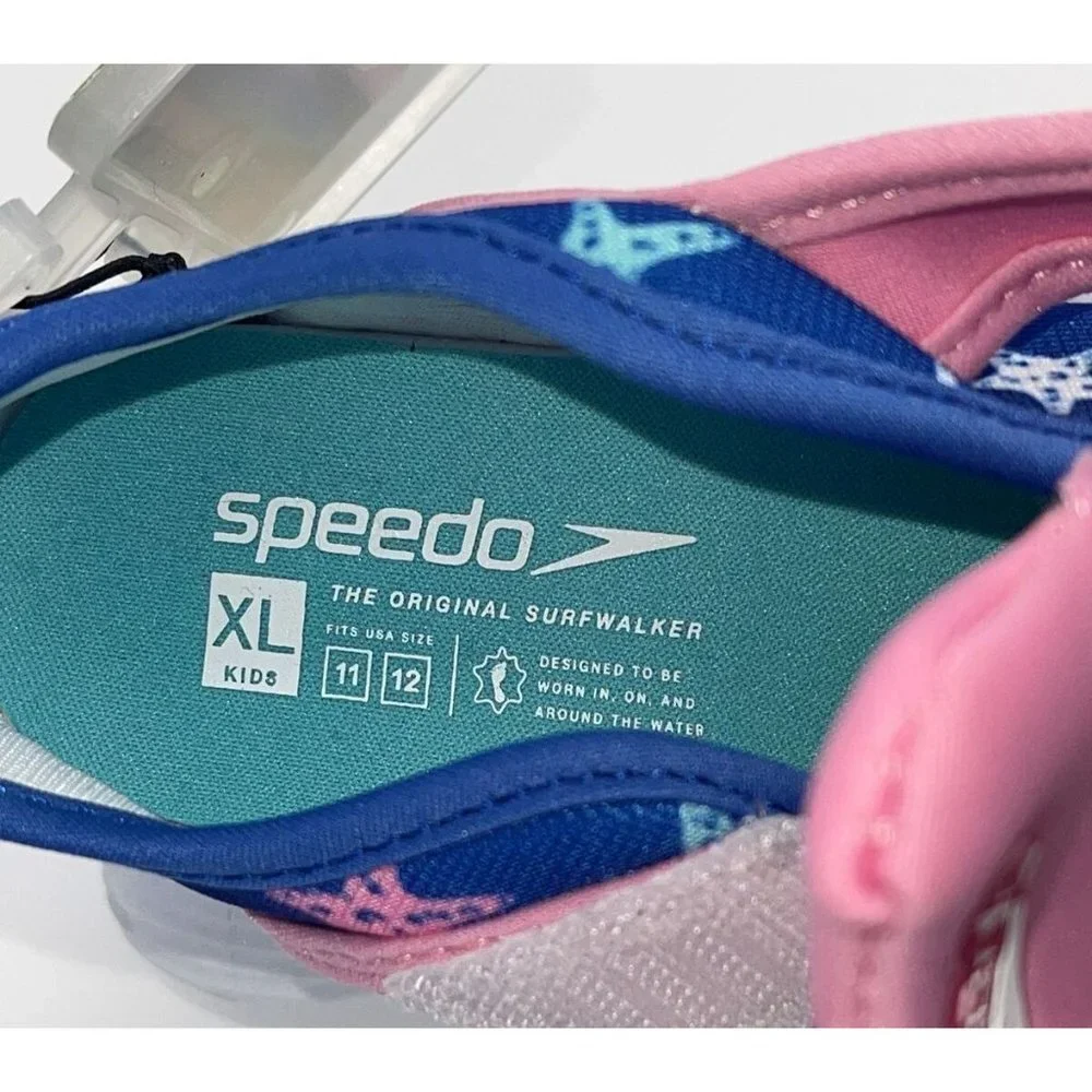 NWT Speedo Girls Kids XL 11/12 Shore Explore Water Shoes Blue Pink White Stars